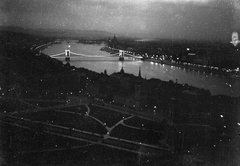 Magyarország, Budapest I., látkép a Gellérthegyről., 1939, Vass Károly, Duna, Budapest, függőhíd, William Tierney Clark-terv, Fortepan #24757