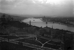 Magyarország, Budapest I., látkép a Gellérthegyről., 1939, Vass Károly, Duna, Budapest, függőhíd, William Tierney Clark-terv, Fortepan #24759