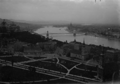 Magyarország, Budapest I., látkép a Gellérthegyről., 1939, Vass Károly, Duna, Budapest, függőhíd, William Tierney Clark-terv, Fortepan #24760