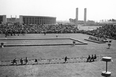 Germany, Berlin, Maifeld az a XI. nyári olimpiai játékok díjlovagló versenyei alatt, háttérben az Olimpiai Stadion., 1936, Vass Károly, Berlin Olympics, Olympics, equestrian sports, Fortepan #24771