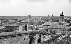 Magyarország, Eger, látkép a várból. Balról a Ferences templom a Kossuth utcában, a Líceum és a Főszékesegyház, Minorita templom a Dobó téren., 1965, Tóth Károly dr, templom, Bazilika, barokk-stílus, középület, klasszicizmus, székesegyház, Hild József-terv, Ferences rend, Josef Ignaz Gerl-terv, Fellner Jakab-terv, Grossmann József-terv, Giovanni Battista Carlone-terv, Nitsman János-terv, Fortepan #24891