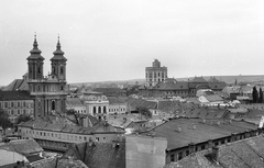 Hungary, Eger, balra a Minorita templom, szemben a Liceum., 1968, Tóth Károly dr, church, Baroque-style, Catholic Church, Franciscans, rococo architecture, Fortepan #24951