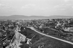 Hungary, Veszprém, kilátás a Várból, előtérben a Benedek-hegy., 1969, Tóth Károly dr, cityscape, bench, view, cross, Fortepan #24967