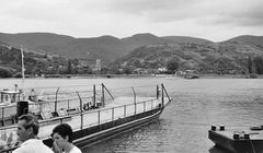 Hungary,Danube Bend, Nagymaros, Duna-part, a Nagymaros és Visegrád között közlekedő komp a kikötőben., 1969, Tóth Károly dr, ship, ferry, Fortepan #24994