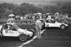 Magyarország, Pécel, autocrosspálya, Autocross EB futam., 1989, Vimola Károly, esernyő, autóverseny, Fortepan #250348