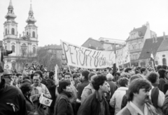 Magyarország, Budapest I., Batthyány tér, balra a Szent Anna-templom, március 15-i megemlékezés., 1989, Vimola Károly, Budapest, Fortepan #250359