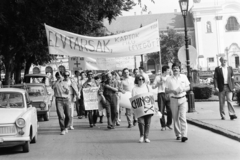 Magyarország, Vác, Március 15. tér, háttérben a Fehérek temploma., 1989, Vimola Károly, tüntetés, rendszerváltás, Fortepan #250426