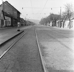 Magyarország, Óbuda, Budapest III., Vörösvári út a Bécsi út felé nézve., 1959, FŐMTERV, Domonkos Endre, Budapest, csibilámpa, Fortepan #251194