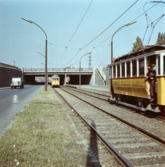 Magyarország, Budapest XIII.,Budapest IV., a Béke utcai közúti aluljáró a Gyöngyösi utca irányából nézve., 1959, FŐMTERV, Domonkos Endre, Budapest, villamos, színes, Csepel 344, Fortepan #251222