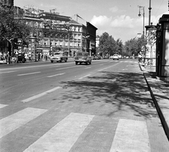 Hungary, Budapest VI., az Andrássy út (Népköztársaság útja) a Liszt Ferenc tértől az Oktogon (November 7. tér) felé nézve. A felvétel az Andrássy út (Népköztársaság útja) Bajcsy-Zsilinszky út és az Oktogon (November 7. tér) közötti szakaszának 1960. nyarán történt átépítése során készült., 1960, FŐMTERV, Budapest, street view, Fortepan #251326