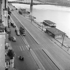 Hungary, Budapest V., Belgrád rakpart, háttérben a Szabadság híd., 1960, FŐMTERV, Budapest, tram, crosswalk, Fortepan #251378