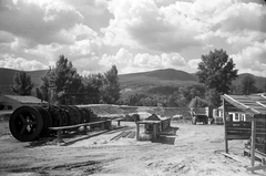 Hungary, Pócsmegyer, vízműtelep építése a községtől északra., 1960, FŐMTERV, cable drum, Fortepan #251382