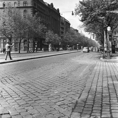 Hungary, Budapest V.,Budapest VI., Bajcsy-Zsilinszky út a Zichy Jenő utca torkolatától a Nyugati (Marx) tér felé nézve., 1961, FŐMTERV, Budapest, Fortepan #251419