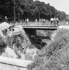 Hungary, Budapest II., gyalogos híd az Ördögárok felett a Kelemen László utcánál. Háttérben a Hűvösvölgyi út melletti fasor látszik., 1961, FŐMTERV, Budapest, Fortepan #251516