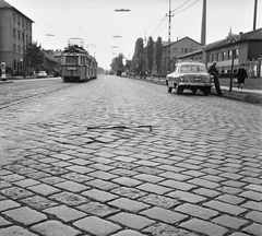 Magyarország, Budapest XI., a Bartók Béla út Tétényi köz - Hídvég utca közötti szakasza. Felfagyott, kikátyúsodott útszakasz felmérése., 1963, FŐMTERV, Domonkos Endre, Budapest, Fortepan #251772