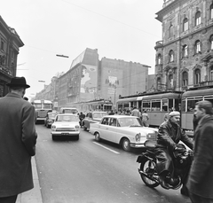 Magyarország, Budapest VII.,Budapest VIII., Rákóczi út a Nemzeti Színház előtt, jobbra a háttérben az Akácfa utca sarkán álló ház látható., 1963, FŐMTERV, Domonkos Endre, Budapest, Fortepan #251935