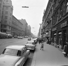 Magyarország, Budapest VII.,Budapest VIII., Rákóczi út a Hársfa utcától a Blaha Lujza tér felé nézve., 1963, FŐMTERV, Domonkos Endre, Wartburg 311/312, rendszám, Budapest, Fortepan #251939