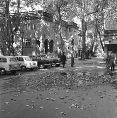 Magyarország, Budapest II., Frankel Leó út 25-29., a Lukács Gyógyfürdő parkja., 1963, FŐMTERV, Domonkos Endre, Trabant 500, rendszám, Trabant 600, Budapest, Fortepan #251964