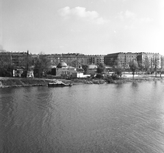 Magyarország, Budapest XX., a Ráckevei (Soroksári)-Duna, szemben a Pesterzsébeti jódos-sós gyógyfürdő., 1963, FŐMTERV, Domonkos Endre, Budapest, Fortepan #251994