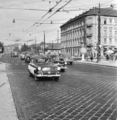 Magyarország, Budapest VIII.,Budapest XIV., Hungária körút - Kerepesi út kereszteződése., 1963, FŐMTERV, Domonkos Endre, GAZ M20 Pobjeda, GAZ M21 Volga, Moszkvics 407, Budapest, Fortepan #252018