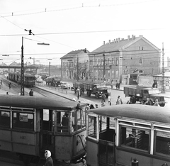 Magyarország, Budapest IX., Soroksári út a villamosvasút és a HÉV forgalmi-műszaki telepei, a Vágóhíd kocsiszín előtt., 1963, FŐMTERV, Domonkos Endre, Budapest, Fortepan #252061