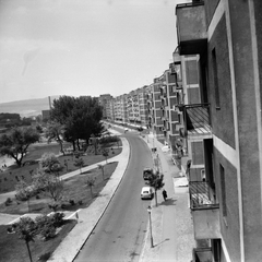 Magyarország, Budapest XIII., Fiastyúk (Thälmann) utcai lakótelep, kilátás a Tahi utca 46. számú házból a Göncöl utca felé., 1966, FŐMTERV, Domonkos Endre, Budapest, Fortepan #252117