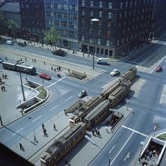 Magyarország, Budapest V.,Budapest VII.,Budapest VIII., Astoria kereszteződés, balra a Múzeum körút, jobbra a Kossuth Lajos utca., 1966, FŐMTERV, Domonkos Endre, Budapest, Fortepan #252202