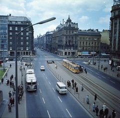 Magyarország, Budapest V.,Budapest VII.,Budapest VIII., Rákóczi út az Astoria kereszteződés és a Kossuth Lajos utca felé nézve., 1966, FŐMTERV, Domonkos Endre, FVV CSM-2/CSM-4, Budapest, Fortepan #252203