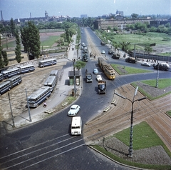 Magyarország, Budapest VIII., Nagyvárad tér, szemben az Orczy (Mező Imre) út, balra az Orczy kert (Asztalos János Ifjúsági Park), jobbra a Május 1 Ruhagyár., 1966, FŐMTERV, Domonkos Endre, Budapest, Fortepan #252206