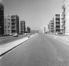 Magyarország, Budapest IX., József Attila lakótelep, a Napfény utca a Lobogó utca felé vezető szakasza., 1966, FŐMTERV, Domonkos Endre, Budapest, lakótelep, Fortepan #252232