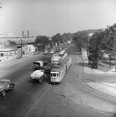 Magyarország, Budapest IX., Soroksári út a Közvágóhídnál lévő vasúti híd felől a Vágóhíd utca felé nézve., 1966, FŐMTERV, Domonkos Endre, Budapest, Fortepan #252269