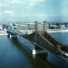 Magyarország, Budapest IX., kilátás a Gellérthegyről a felújítás alatt álló Szabadság híd és a Fővám tér felé., 1966, FŐMTERV, Domonkos Endre, Budapest, Fortepan #252315