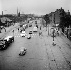 Magyarország, Budapest IX., Soroksári út a villamosvasút és a HÉV forgalmi-műszaki telepei, a Vágóhíd kocsiszín előtt., 1966, FŐMTERV, Domonkos Endre, Budapest, Fortepan #252319