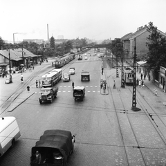 Magyarország, Budapest IX., Soroksári út a villamosvasút és a HÉV forgalmi-műszaki telepei, a Vágóhíd kocsiszín előtt., 1966, FŐMTERV, Domonkos Endre, Budapest, Fortepan #252321