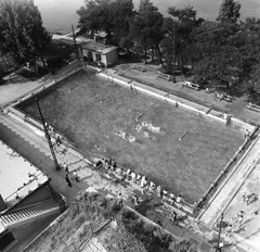 Magyarország, Budapest XIII., Népfürdő utca 18., a Budapest Elektromos Sportegyesület uszodája a Duna-parton., 1967, FŐMTERV, Domonkos Endre, Budapest, Fortepan #252413