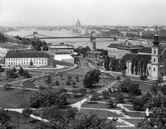 Magyarország, Tabán, Budapest I., kilátás a Széchenyi Lánchíd és a Parlament felé., 1967, FŐMTERV, Domonkos Endre, Budapest, Fortepan #252494