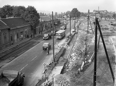 Magyarország, Budapest III., Szentendrei út a Bogdáni útnál, a RUB (Rheinstahl Union Brückenau) rendszerű ideiglenes felüljáró felállításának előkészítő munkálatai., 1968, FŐMTERV, Domonkos Endre, Budapest, Fortepan #252508