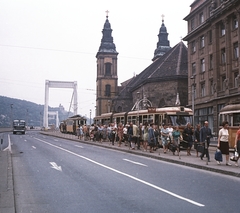 Magyarország, Budapest V., Szabad sajtó út az Erzsébet híd felé nézve, jobbra a Belvárosi templom., 1969, FŐMTERV, Domonkos Endre, Budapest, Fortepan #252582