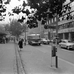 Magyarország, Budapest V., Erzsébet (Engels) tér, buszmegálló, jobbra a Kerületi Tanács (később Polgármesteri Hivatal) épülete., 1969, FŐMTERV, Domonkos Endre, Budapest, Fortepan #252664