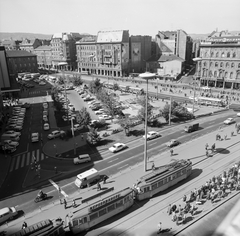 Magyarország, Budapest VII.,Budapest VIII., József körút a Blaha Lujza térnél, szemben a Rákóczi út házsora., 1970, FŐMTERV, Domonkos Endre, madártávlat, Budapest, Fortepan #252809