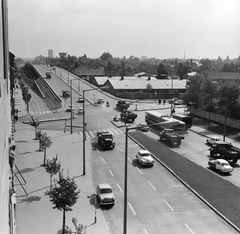 Magyarország, Budapest XIII.,Budapest XIV., Róbert Károly körút a Hungária körút felé vezető felüljáró és a Vidámpark felé nézve., 1970, FŐMTERV, Domonkos Endre, Budapest, Fortepan #252819