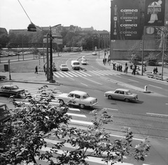 Magyarország, Budapest V., Bajcsy-Zsilinszky út a József Attila utcánál, balra az Erzsébet (Engels) téren a Volán autóbusz-pályaudvar., 1970, FŐMTERV, Domonkos Endre, Budapest, Fortepan #252823