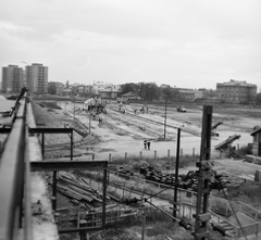 Magyarország, Budapest XIV., a Mexikói úti autóbusz-végállomás építése az épülő felüljáróról a Horvát Boldizsár (Kelen József) utca felé nézve., 1970, FŐMTERV, Domonkos Endre, Budapest, Fortepan #252828