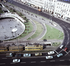 Magyarország, Budapest VIII.,Budapest VII., kilátás a Keleti pályaudvar épületéről a Baross tér Rottenbiller utca - Bethlen Gábor utca közötti házsora felé., 1970, FŐMTERV, Domonkos Endre, Budapest, utcakép, villamos, Fortepan #252848