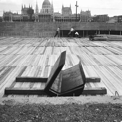 Magyarország, Budapest I., Batthyány tér, az aluljáró és a HÉV végállomás építési területe, háttérben a Parlament., 1971, FŐMTERV, Domonkos Endre, Budapest, Fortepan #252974