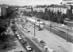 Hungary, Budapest I.,Budapest XII., a Krisztina körút átépítése, jobbra a Vérmező és az Attila út házsora, fenn a budai Várban az Esztergomi rondella látható ., 1972, FŐMTERV, Budapest, Fortepan #253172