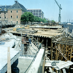 Hungary, Budapest I., Batthyány tér, az aluljáró és a HÉV végállomás építési területe, háttérben balra az egykori ferences kolostor., 1972, FŐMTERV, Budapest, Fortepan #253192