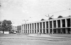 Magyarország, Debrecen, Petőfi tér, Nagyállomás., 1966, Szánthó Zoltán, utcakép, életkép, villamos, lámpaoszlop, pályaudvar, Kelemen László-terv, Fortepan #25324