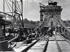 1949, Fortepan/Album078, bridge, scaffolding, rails, renovation, Fortepan #253340