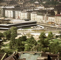 Magyarország, Budapest I., kilátás a budai Vár felől a Vármező és a Déli pályaudvar felé., 1973, FŐMTERV, Domonkos Endre, színes, Budapest, Fortepan #253462